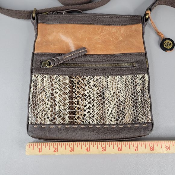 The Sak Womens Crossbody Purse Satchel Bag Snakeskin Leather Brown Size 8"x8" - Picture 10 of 14